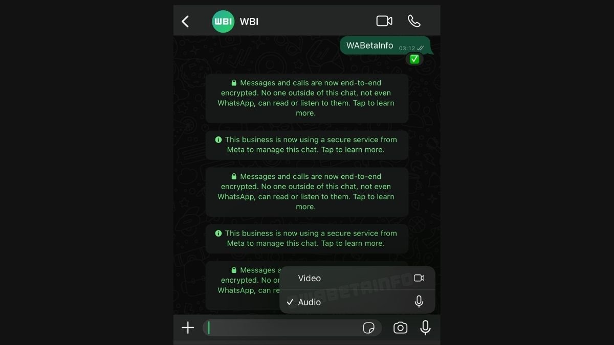 whatsapp audio and video message mode