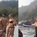 Foreigners wearing bikinis had fun in the Ganges river