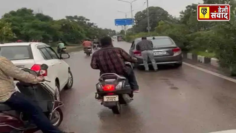 Lawyer running after the youth's car.